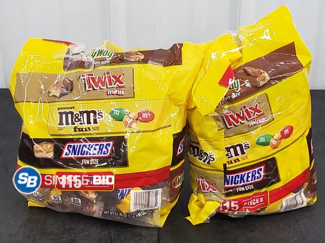 Lot 58-83102 - Lot of (2) MIXED CHOCOLATE VARIETY FUNSIZE STAND UP POUCH 57.45 OUNCES PER BAG - unopened - mostly f...