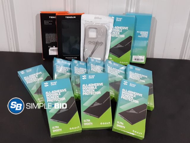 Lot 58-28369 - Large Lot of Cell Phone Accessories - Cases and All Adhesive Invisible Screen Protectors for Samsung...
