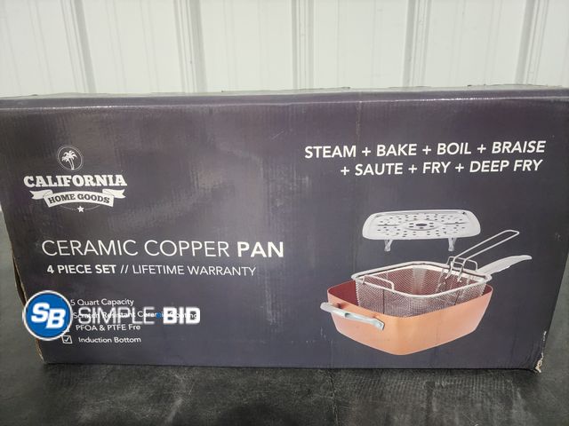 Lot 58-34679 - California Home Goods Ceramic Copper Pan 4 piece Set - appears unused