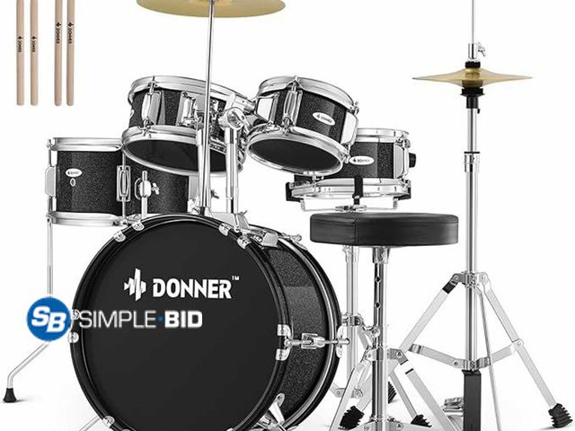 Lot 58-17255 - Drum Set Kid Drum Sets-Donner 5-Piece for Beginners, 14 inch Full Size Complete Junior Drum Kit with...