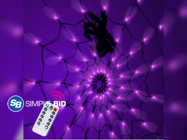 Lot 58-32533 - New Halloween Decorations Spider Web Lights,4FT Diameter 70 LED with Black Spider, Waterproof Net Li...