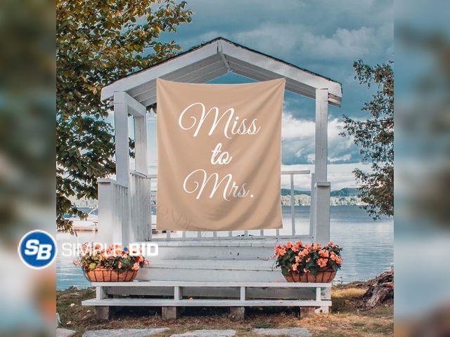 Lot 58-74946 - New Miss to Mrs Backdrop, Miss to Mrs Sign, Tapestry, Banner, Future Mrs Backdrop, 40"x60" Taupe Bri...