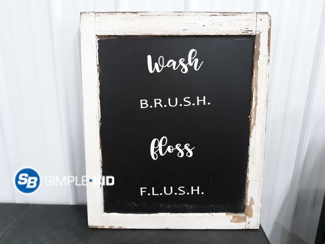 Lot 58-67065 - Lot of (2) Olden Windows that are Painted with Fun Sayings - "Soak, Relax, Unwind" and "Wash, Brush,...
