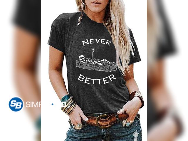 Lot 58-31900 - New VILOVE Short Sleeve T-Shirts for Women Halloween Skeleton Graphic Tees Tops - SIZE S