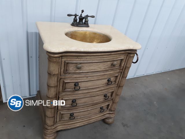 Lot 58-38776 - Bathroom Vanity 28"Wide 19" Deep - with Marble Top, Facet and Copper Sink