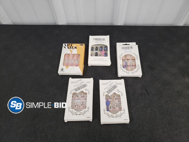 Lot 58-39985 - Lot of (5) Boxes of Press on Nails - variety of styles 24 pcs in each box