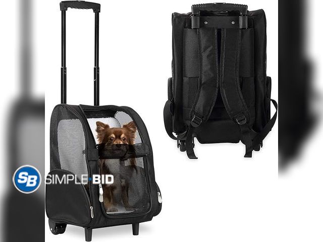 Lot 58-26796 - KOPEKS Deluxe Backpack Pet Travel Carrier with Double Wheels for Pets up to 10 Pounds - Black - Appr...