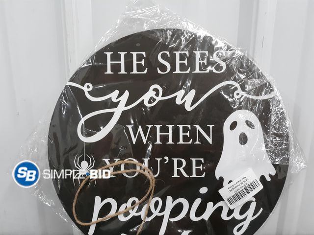 Lot 58-65708 - New Reversible Wooden Round DOOR Sign -- Give Thanks with a Grateful Heart -- He Sees you when you'r...