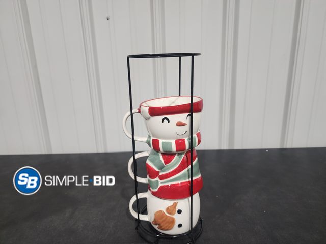 Lot 58-26049 - CHRISTMAS IN JULY! New set of (3) Stackable Snowman Coffee mugs