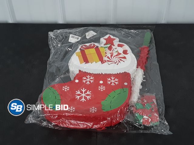 Lot 58-33211 - New Candy Cane Pinata with stick, blindfold and confetti