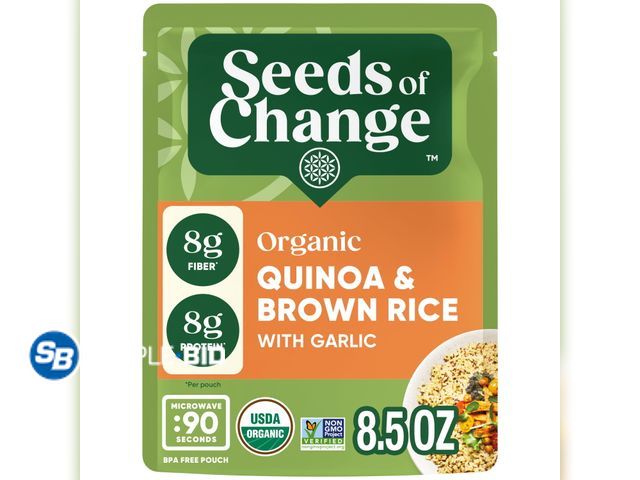 Lot 58-72504 - Lot of (5) Seeds of Change Organic Quinoa &amp; Brown Rice with Garlic 8.5 Ounces - unopened - BB 8/...