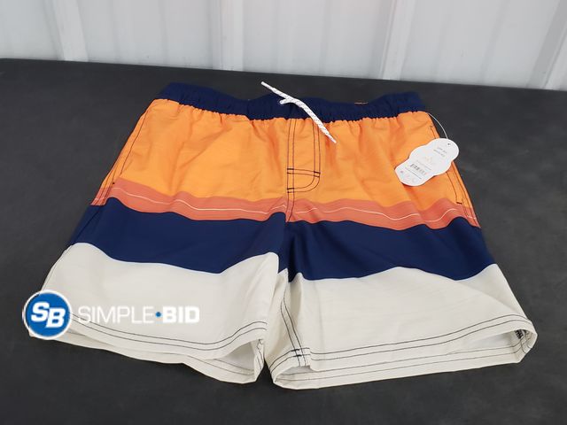 Lot 58-64631 - New Boy's Wonder Nation Quick Dry UPF-50+ Swim Trunks -Size L(10-12), Orange Stripe
