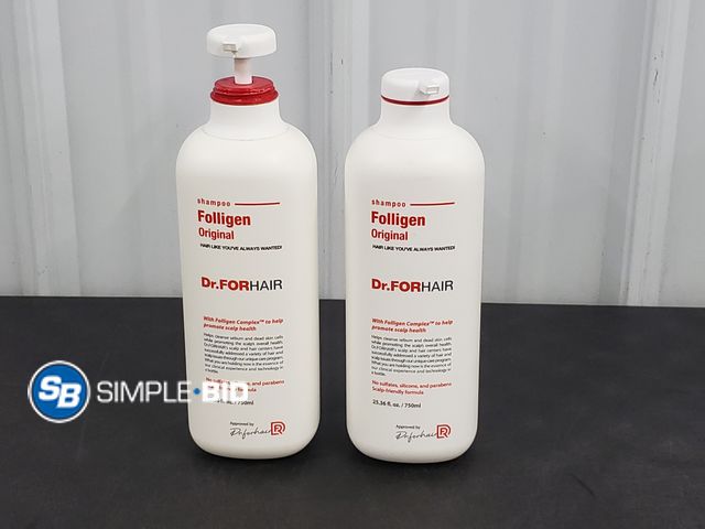 Lot 58-68706 - Lot of (2) Dr.FOR HAIR Folligen SHAMPOO (1) unopened (1) 1/4 full - 25.36 fl oz each