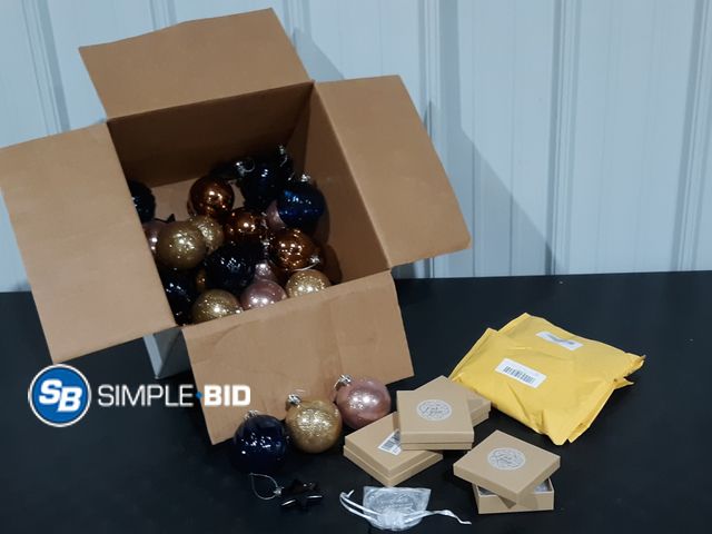 Lot 58-34962 - Box of Misc. Plastic Ball Ornaments and Plastic Blue Star Ornaments and (4) Friendship Ornaments