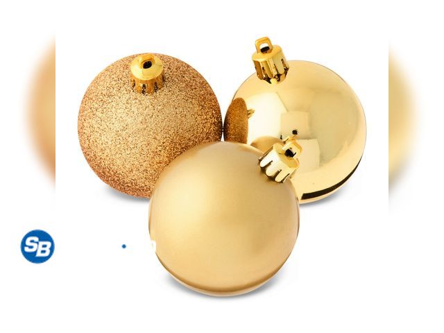 Lot 58-52883 - CHRISTMAS IN JULY! New 24-Count Gold Shatterproof Multi-Textured Christmas Ornaments, 2.36 in, by Ho...