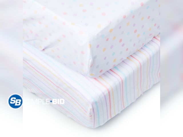 Lot 58-26738 - New Parent's Choice 2-Piece Cotton Fitted Crib Sheets for Baby Boys and Girls, Dots &amp; Stripes