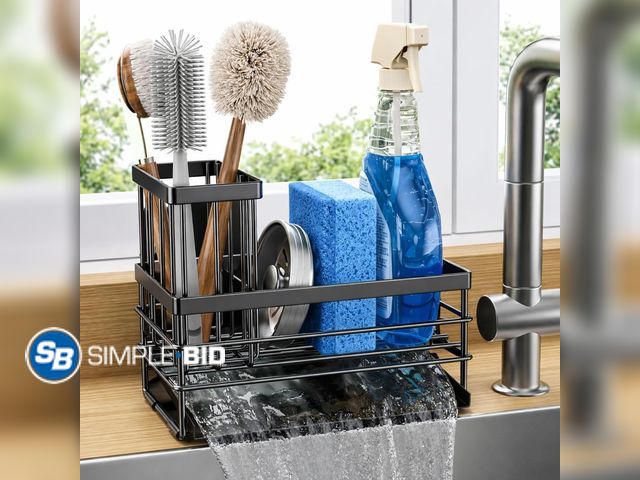 Lot 58-80853 - New Sink Caddy Sponge Holder for Kitchen with Brush Holder and Stainless Steel Self Drain Tray, Rust...