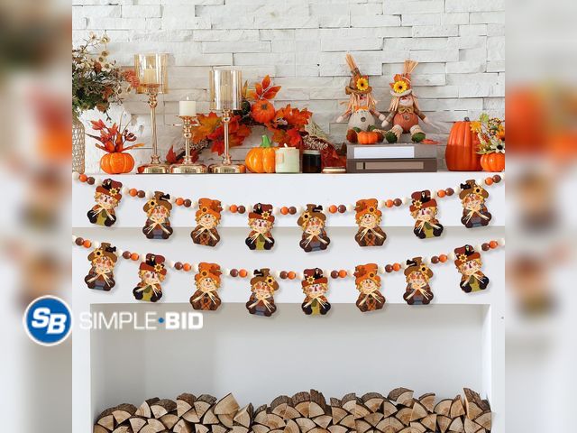 Lot 58-77530 - New 8.2 ft Fall Decor Wooden Bead Garland with Scarecrow Fall Tiered Tray Decorations for Home Scare...