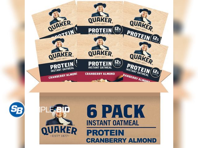 Lot 58-77356 - Lot of (6)  Quaker Protein Instant Oatmeal, Cranberry Almond, 12g Protein per Serving, Whole Grains,...