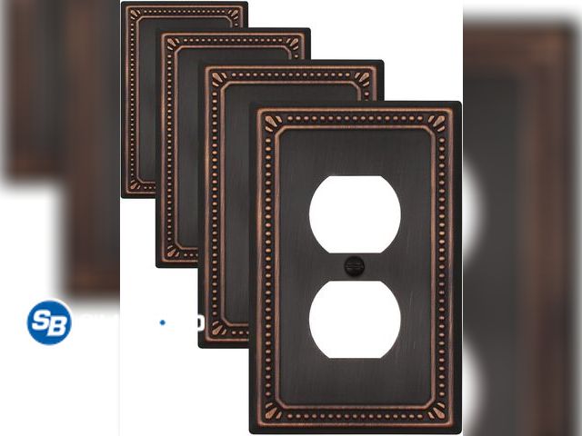 Lot 58-74270 - New Switch Plates Outlet Covers, 4-Pack Aged Bronze Metal Wall Plates | Midsize Beaded Duplex Outlet...