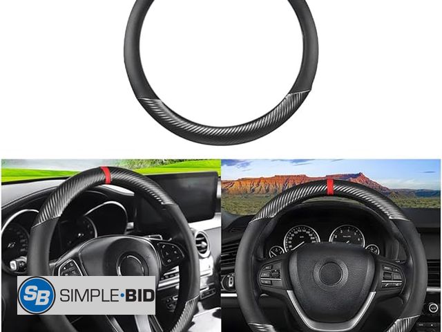 Lot 58-20758 - Carbon Fiber Car Steering Wheel Cover, Breathable Microfiber Leather for Women and Men, 15 inch Anti...