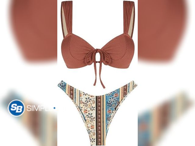 Lot 58-38339 - SWIMSUIT! New ZAFUL Women's Cinched Bikini Solid Color Wave Textured Knotted Tied Side Two Piece Swi...