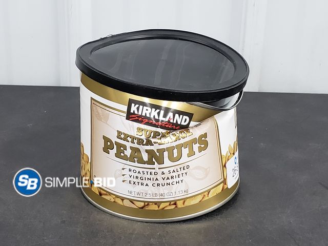 Lot 58-77023 - Kirkland super Large PEANUTS - roasted and salted 2.5lb - unopened - dented can