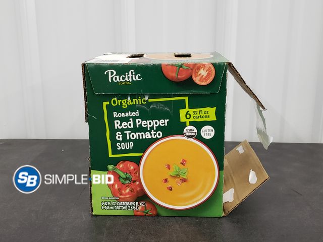 Lot 58-30077 - Pacific Foods Organic Roasted Red Pepper and tomato soup 6 Cartons 32 fl oz each - unopened