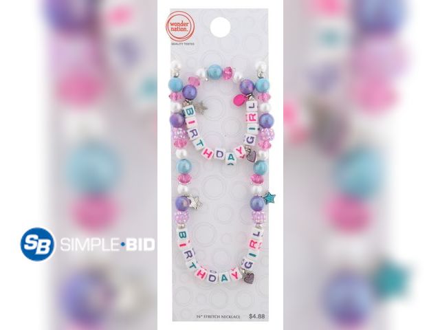 Lot 58-57878 - Lot of (2) New Wonder Nation Kids Birthday Girl Block Letter Stretch Necklace and Bracelet Set,