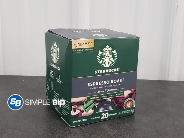 Lot 58-74989 - New Starbucks Nespresso Vertuo Espresso 20 Capsules, Dark Roast