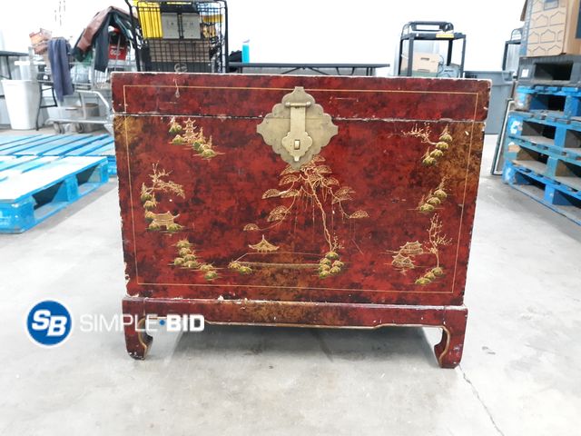 Lot 58-67086 - Large Wooden Chest/Trunk 18" x 28" - 24" Tall - Used Has Scratches