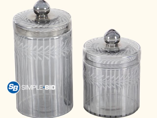 Lot 58-38038 - New DecMode 7", 10"H Gray Glass Handmade Decorative Jars, 2-Pieces