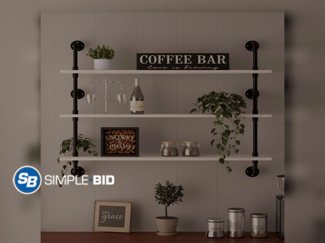 Lot 58-80732 - Industrial Pipe Shelving Rustic White Pipe Wall Shelves Industrial Shelves with Wood Planks Floating...