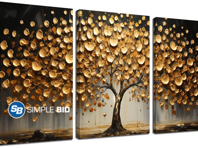 Lot 58-80766 - New Large Gold Tree of Life Canvas Wall Art 16 x 24 Inch x 3 Pieces