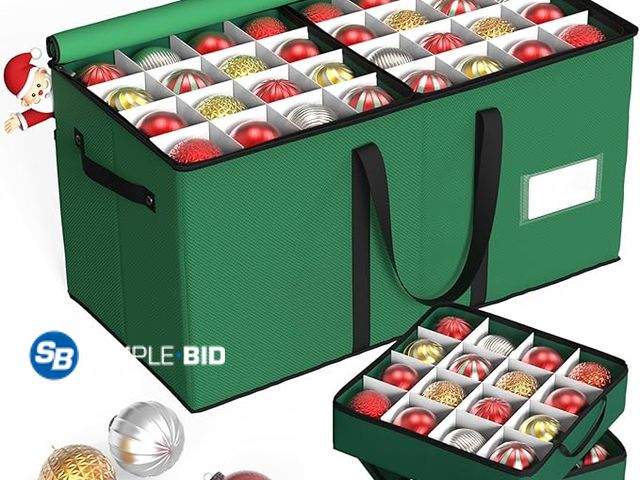 Lot 58-36652 - New Christmas Ornament Storage Box with 8 Trays,Christmas Storage Container with Dividers Fits 128 H...