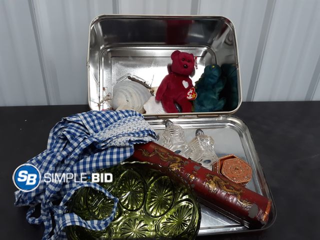 Lot 58-38566 - Metal Box of Various Items, Beanie Babys, shells and more