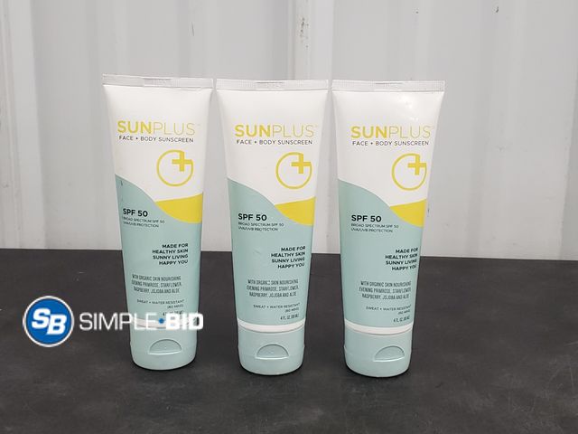 Lot 58-80500 - Lot of (3) Sunplus Face, Body Sunscreen SPF50 4Fl Oz