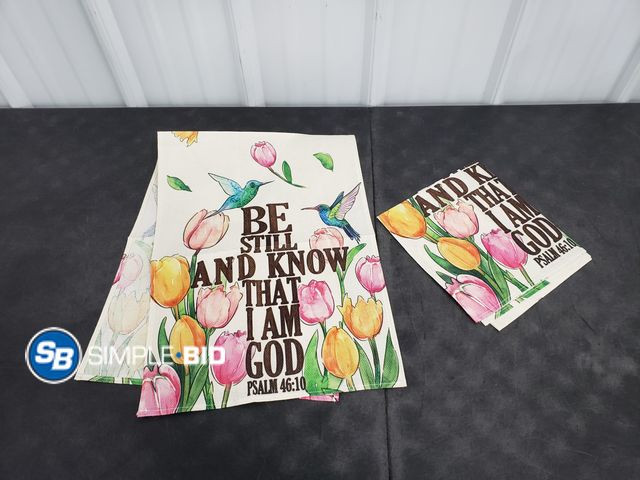 Lot 58-59445 - Lot of (2) New BE Still and Know that I am GOD Psalm 46:10 Table Runners