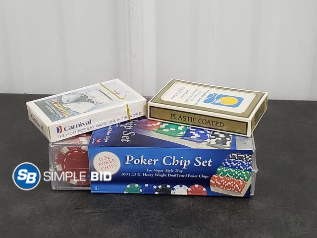 Lot 58-84370 - Lot of (2) Decks of Playing Cards and Poker Chip Set- Unopened Packages