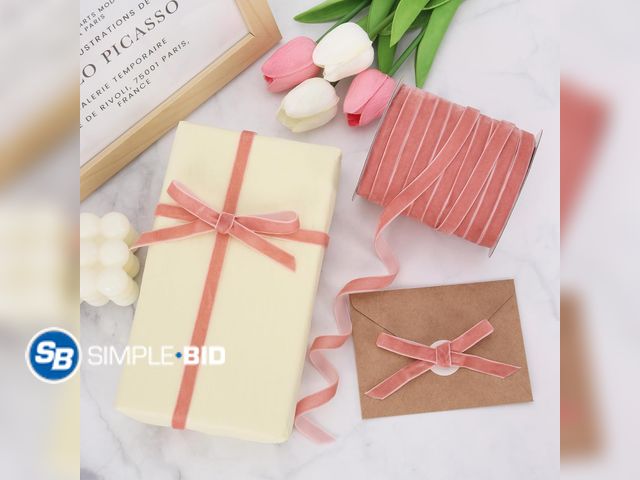 Lot 58-58040 - Lot of (2) New  Velvet Ribbon, Single Face Velvet Fabric Ribbon Roll with Spool Satin for Gift Wrapp...