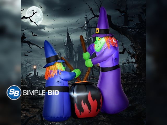 Lot 58-27672 - HomCom Witches Around A Black Cauldron Tall Outdoor Lighted Airblown Halloween Yard Inflatable, 6' -...