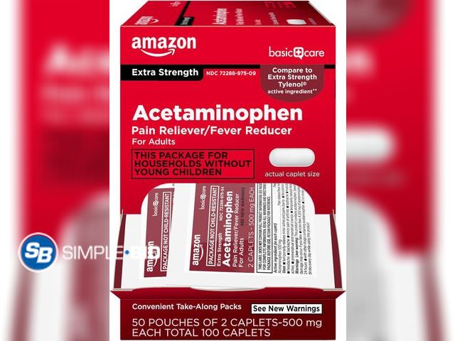 Lot 58-50602 - Amazon Basic Care - Extra Strength Acetaminophen Caplet 500 mg, 100 Count ( 50 pouches of 2 caplets ...
