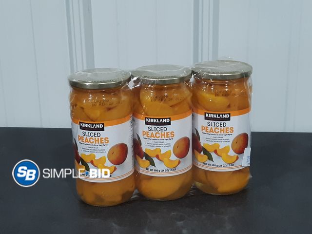 Lot 58-35491 - Kirkland Sliced PEACHES - 3 cans - unopened - best by 2/27
