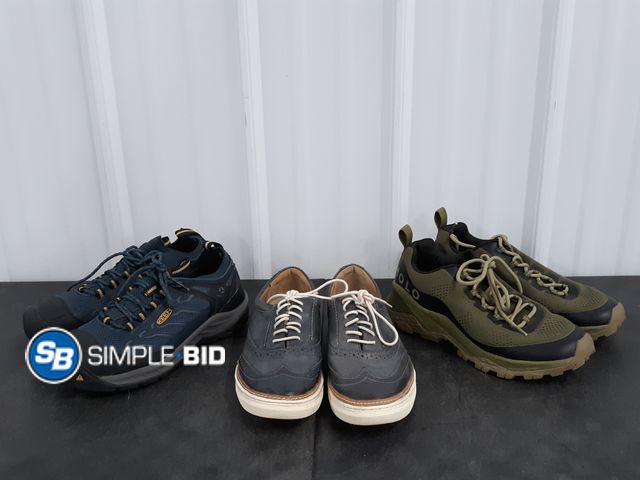 Lot 58-38772 - Lot of (3) Men's Shoes - All Size 9 - Keen Black &amp; Blue, Holo Green &amp; Black, Hush Puppies