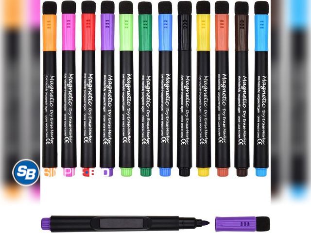 Lot 58-40525 - New Browill [UPGRADED 12 Pack Magnetic Dry Erase Markers, Low Odor White Board Markers Whiteboard Ma...