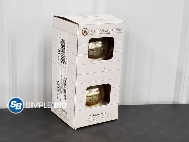 Lot 58-77421 - CHRISTMAS IN JULY! New My Texas House 2 Count Gold Ball Christmas Ornaments, 5 in, by My Texas House