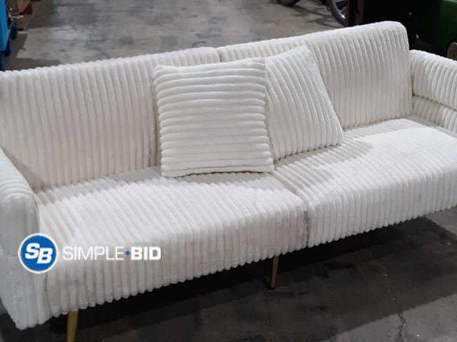 Lot 58-32561 - New Convertible Sofa Bed Futon with Gold Metal Legs - Folds down to a bed - little dirty from shippi...