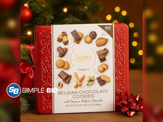 Lot 58-74380 - Belgian Chocolate Cookies Gift Tin – 80-Count Premium Assorted Biscuit Collection with Dark, Milk &a...