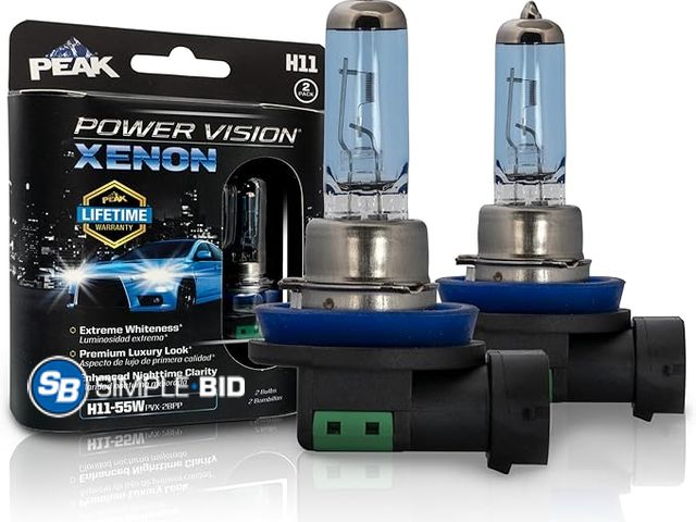 Lot 58-36998 - New PEAK H11-55W Power Vision XENON Bright White 55-Watt Headlights, Pack of 2