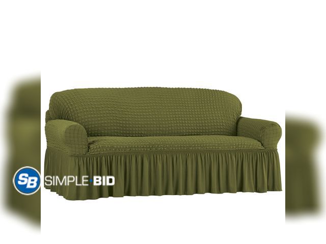 Lot 58-54867 - Collections Etc Fashionable Textured Square Stretch Slipcover with Ruffled Skirt - Protects From Spi...